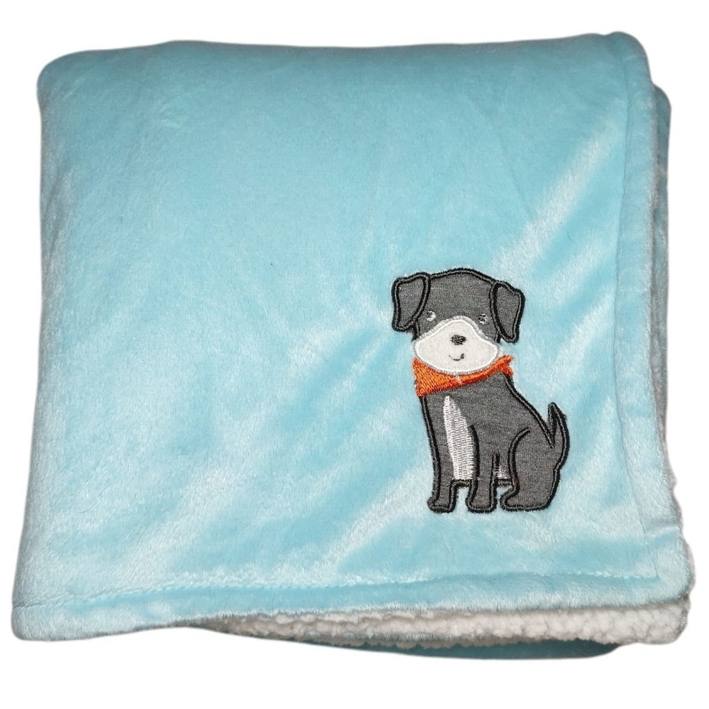 Carter's Blue‎ Puppy Dog Blanket White Sherpa Gray Orange Bandana Aqua Baby Boy